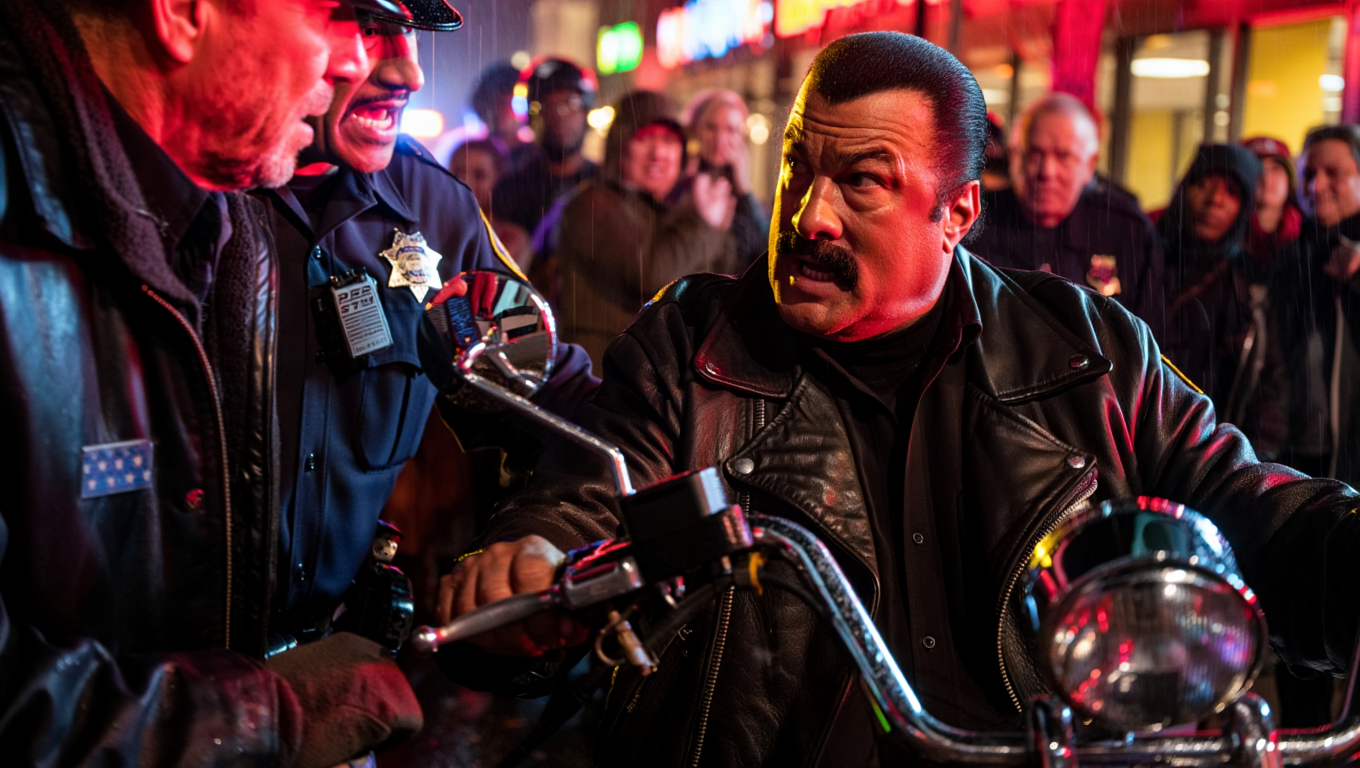 Un motociclista anciano es atacado por la policía: la justicia de Steven Seagal golpea con fuerza